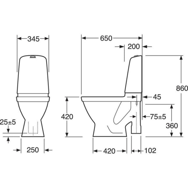 Peruskorjaus WC-laite Gustavsberg Nautic 1591 2-huuhtelu, kanneton, Hygienic Flush, S-lukko [5652161]