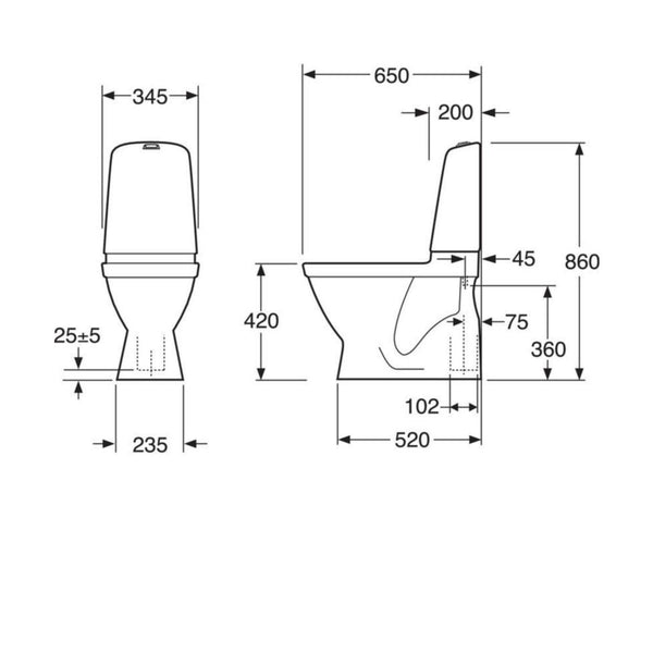 WC - laite Gustavsberg Nautic 1500 1 - huuhtelu, kanneton, Hygienic Flush, piilo S - lukko [5652156] |