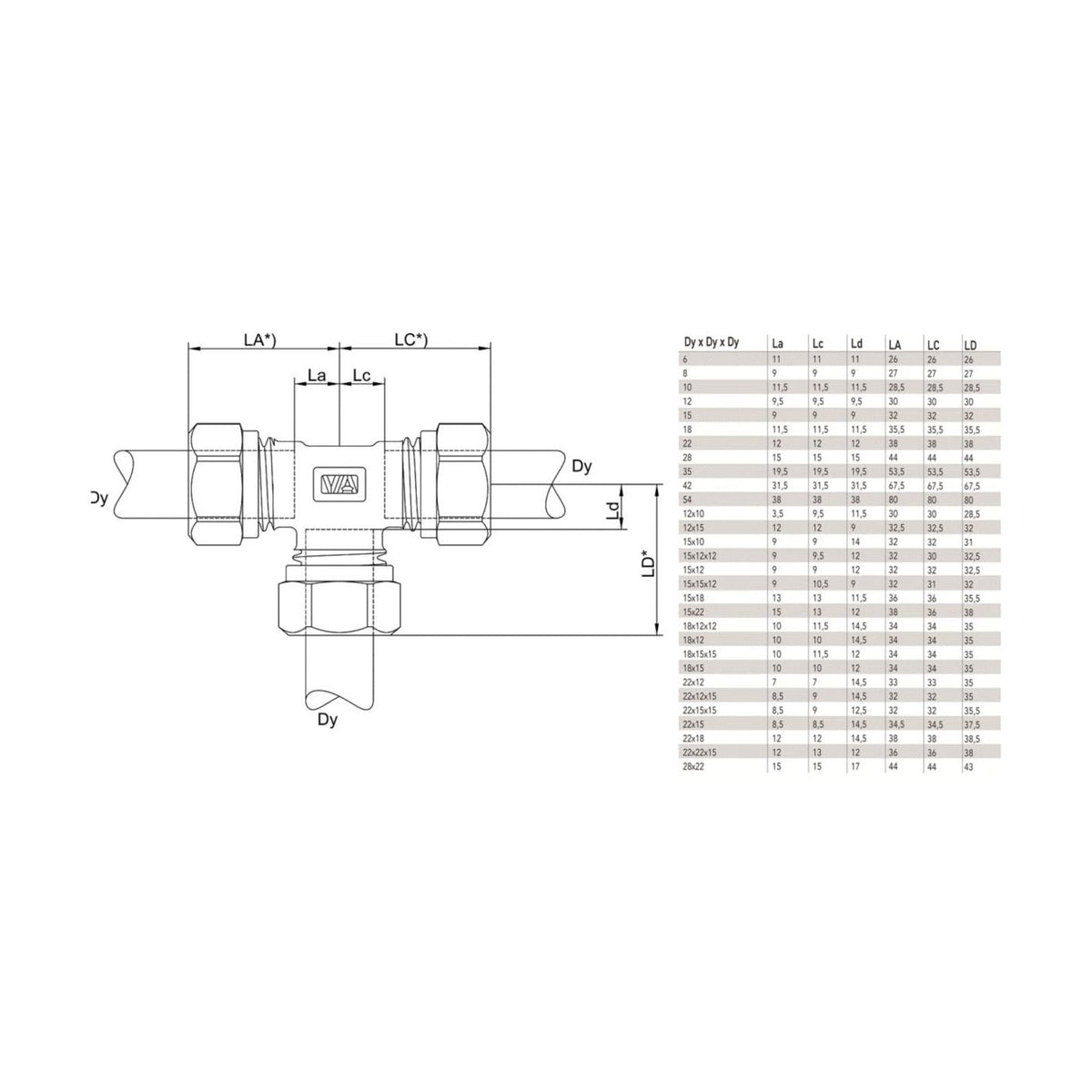 Puserrus T-Liitin Vatette 28 Mm 0371500 1557529
