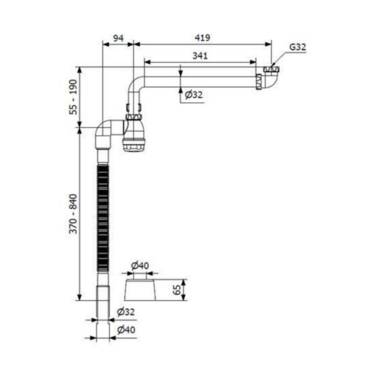 Vesilukko Tilaa Säästävä Purus 11/4 X 32/ 40Mm [6582025] |