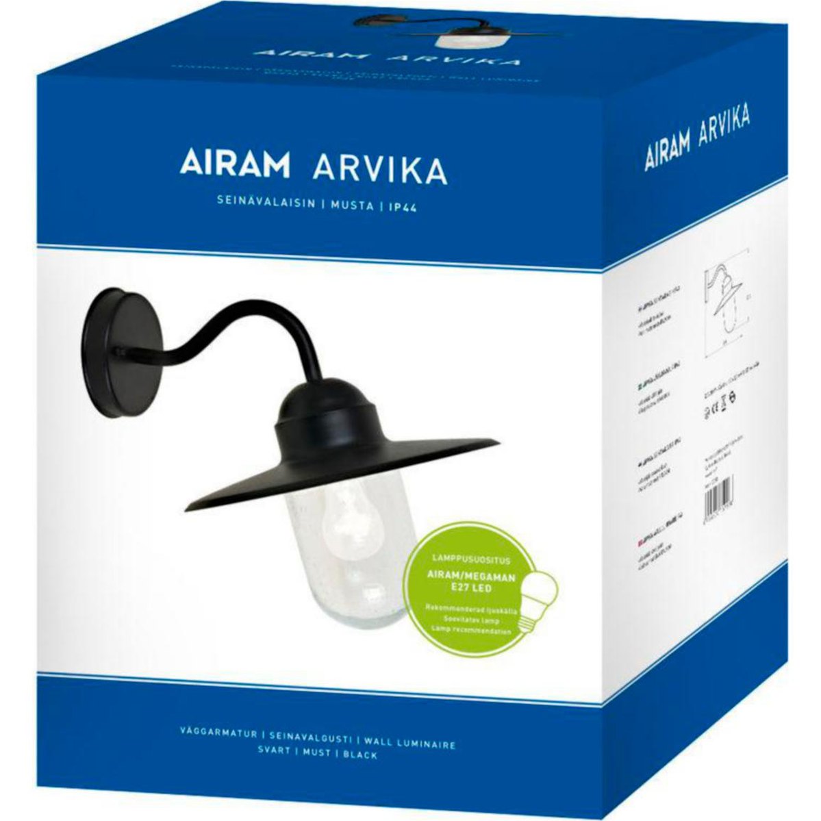 Seinävalaisin Ulko Arvika Arvika Ip44 E27 60W Musta [4107298] |