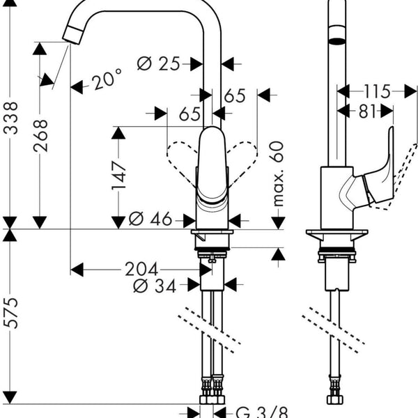 Keittiöhana Hansgrohe Focus 260 1jet 31834670 Korkea, Musta [6250440]