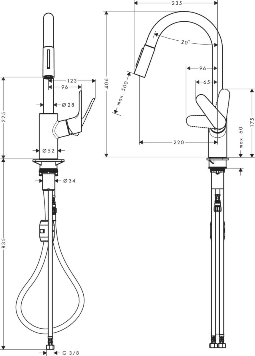 Keittiöhana Hansgrohe Focus 240 2jet 31846670 Ulosved. Musta [6250443]