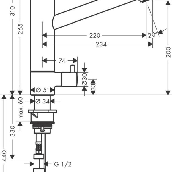Keittiöhana Hansgrohe Zesis M33 200 PKV,kromi 74808000 [6250487]