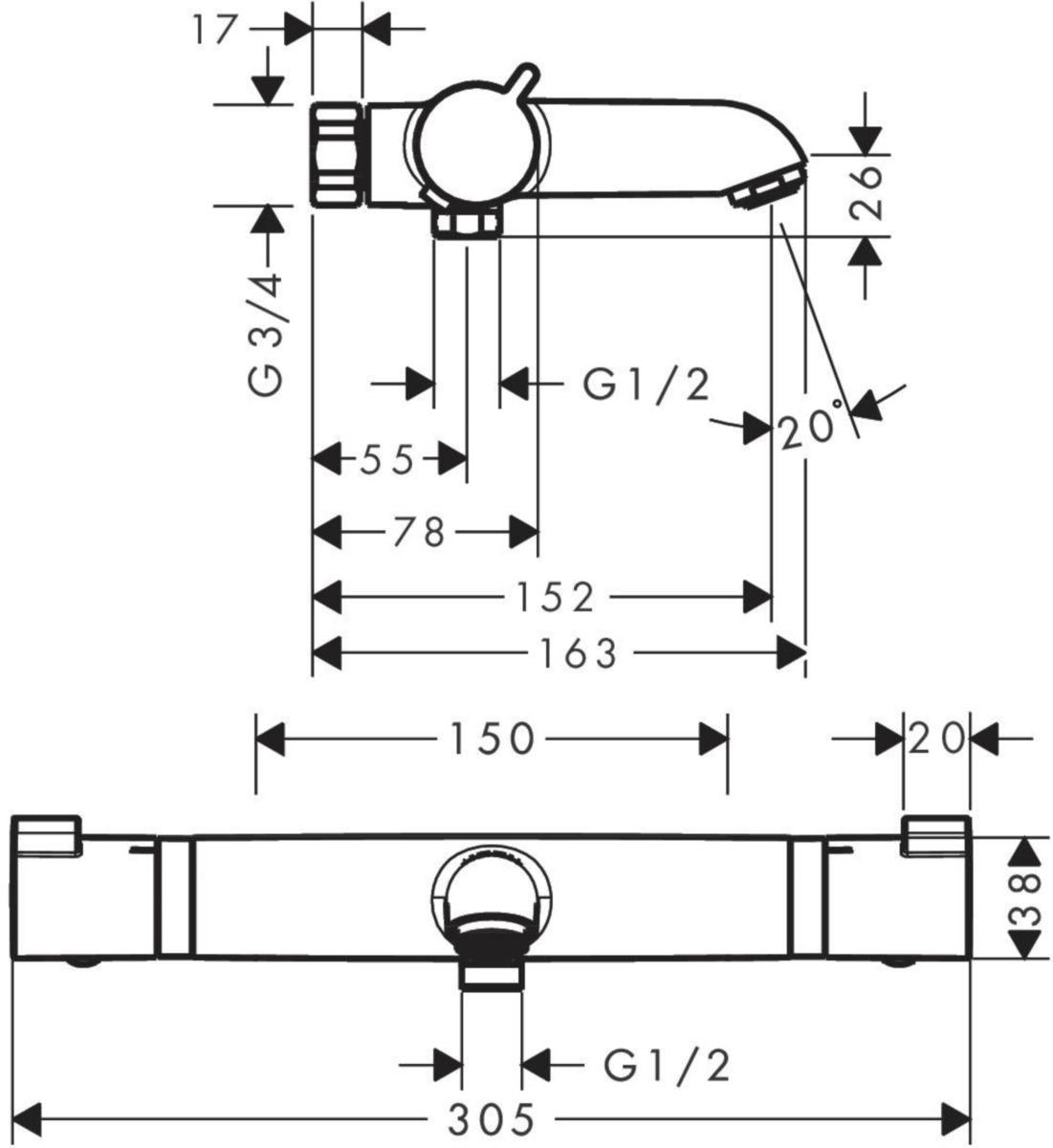 Amme- ja suihkuhana Hansgrohe Ecostat Comfort Nordic mattamusta 13186670 [6350921]