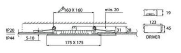 Alasvalo Airam Flat Sq 175 IP44 12W/840 DIM PCO WH 4297888