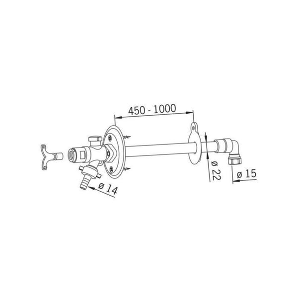 Vesipostiventtiili Oras DN 15 tyhjenevä 450-1000 mm 431515 [2934137]