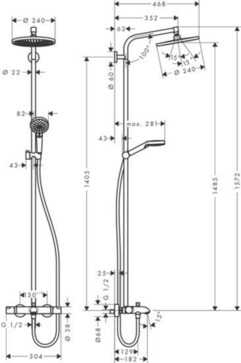 Sadesuihkuhana Yläsuihkuyhdistelmä Hansgrohe Crometta S 240, amme 1JET [6350951]