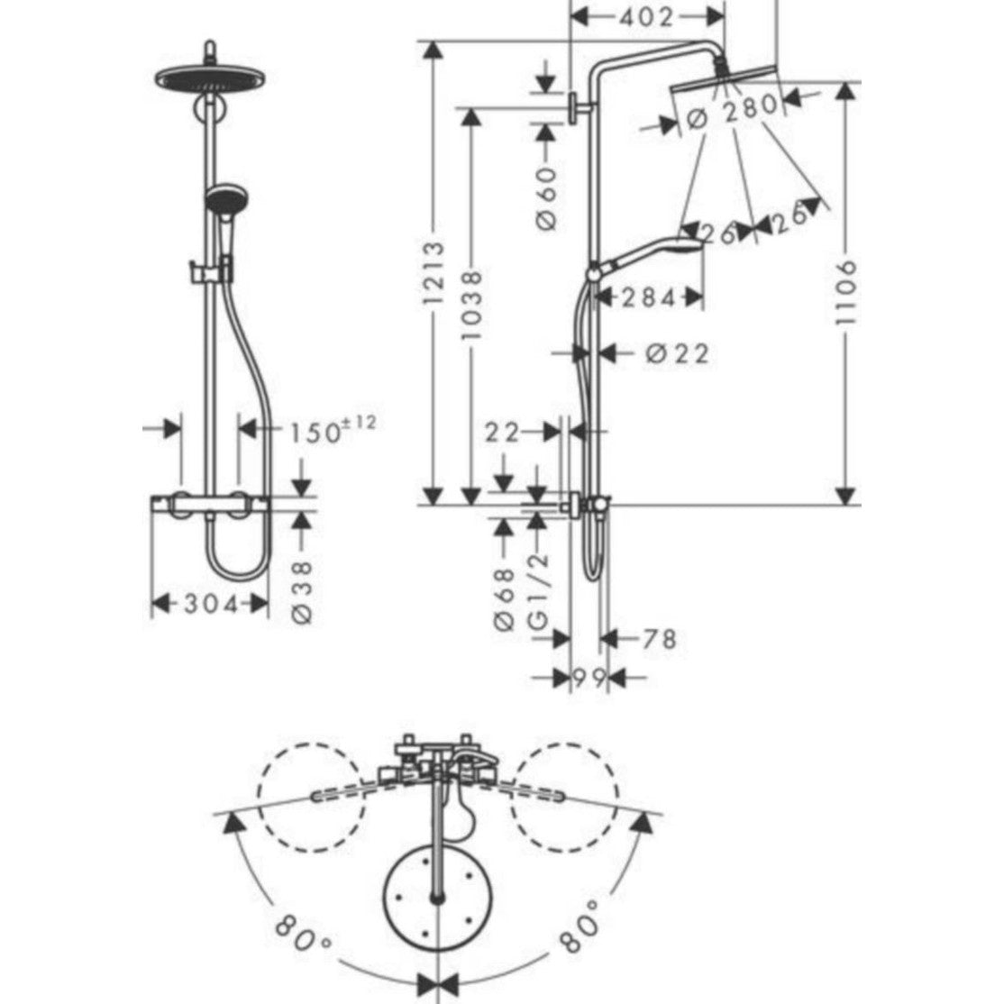 Yläsuihkuyhdistelmä Hansgrohe SHP CROMA 280 AIR 1JET [6350936] |