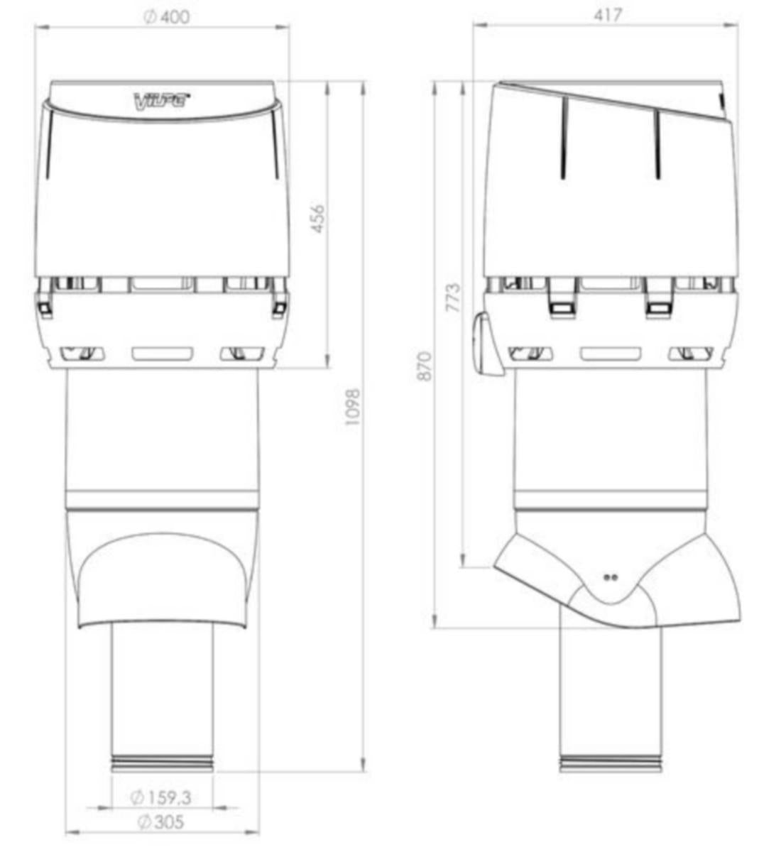 Poistoputki Vilpe Flow XL 160P/IS/700 eristetty harmaa [7820352]