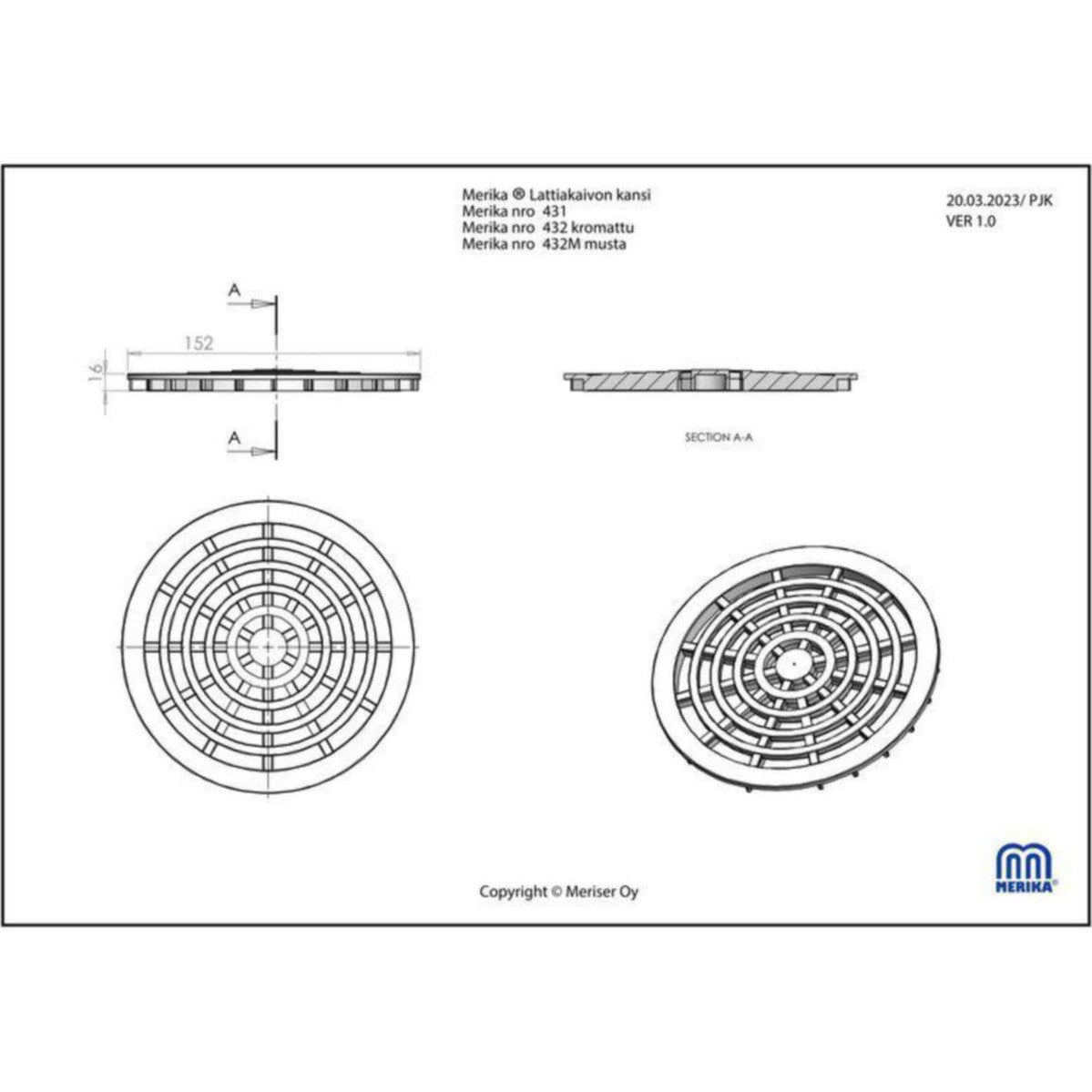 Lattiakaivon Kansi Muovi Merika 150Mm Mattoasennus 431 [3315711] |