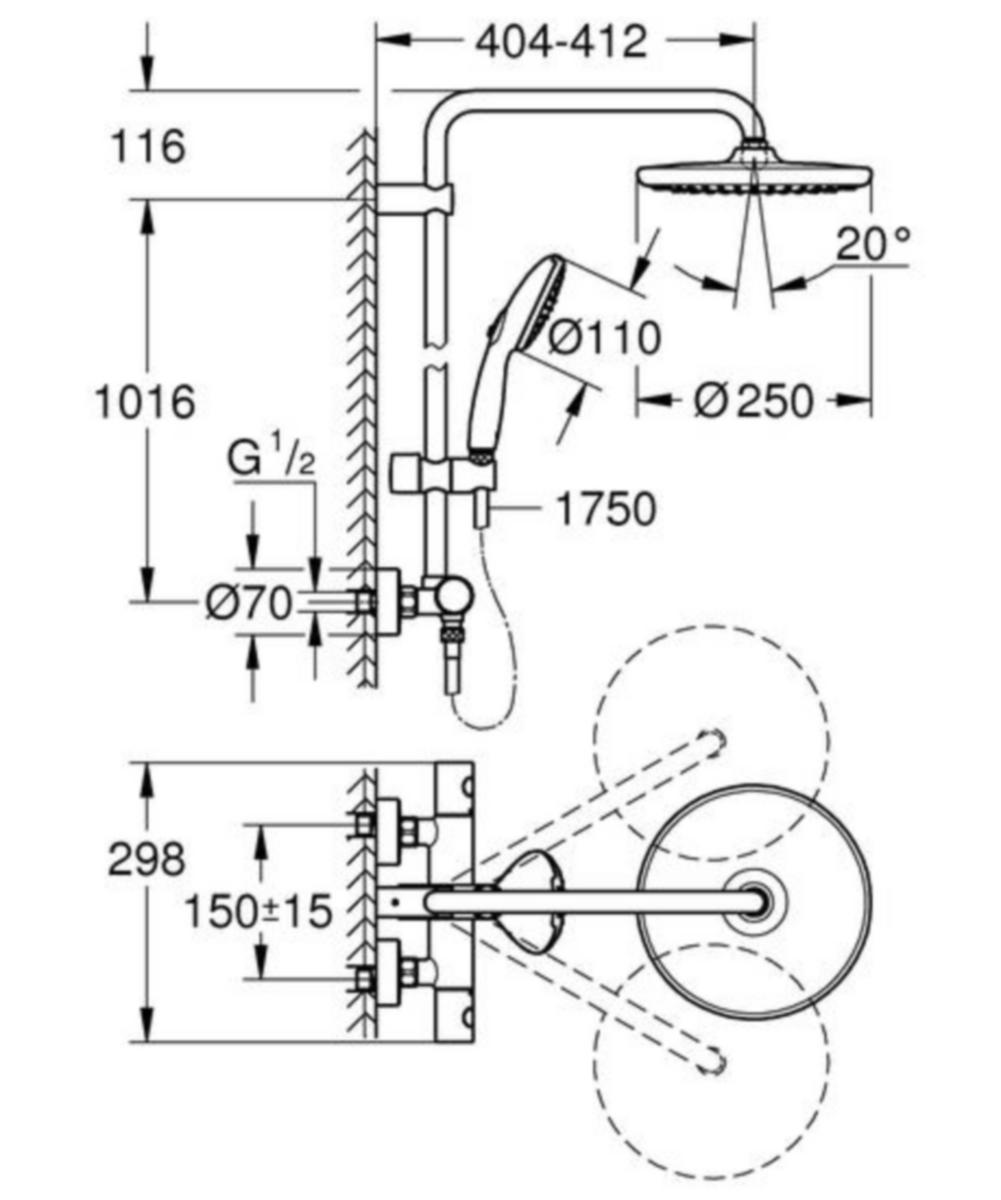 Sadesuihkuhana Grohe Tempesta 250, mattamusta [6325213]