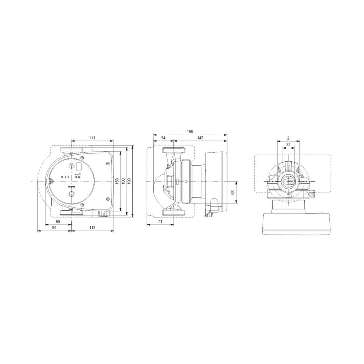 Lämpöjohtopumppu Grundfos MAGNA1 32 - 80 180 1x230V PN10 [4615306] |