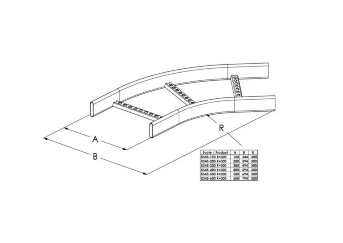 Kulmakappale meka KS45 tikashylly KS45-600 R=300 hdg [1449216]