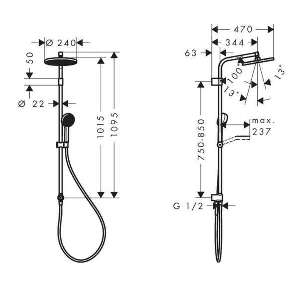 Yläsuihkusetti Hansgrohe 28074670 Activera 1T Reno Musta [6550388] |