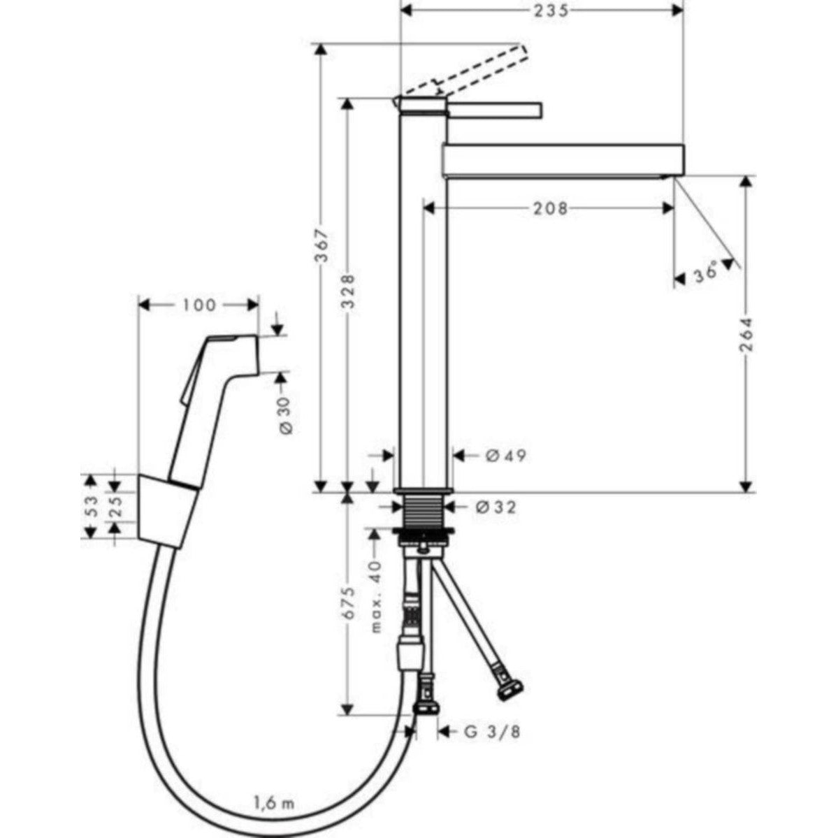 Pesuallashana Hansgrohe Finoris 260 bidé push-open, mattamusta 76220670 [6150923]