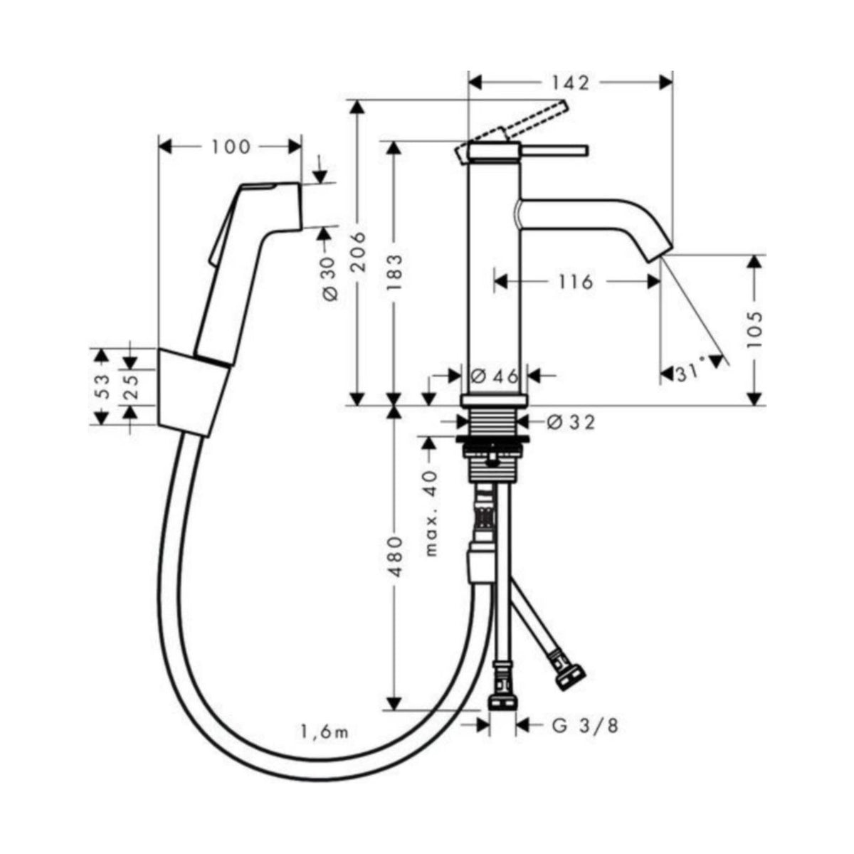 Pesuallashana Hansgrohe Tecturis S 110 bidé, mattamusta [6150990] |