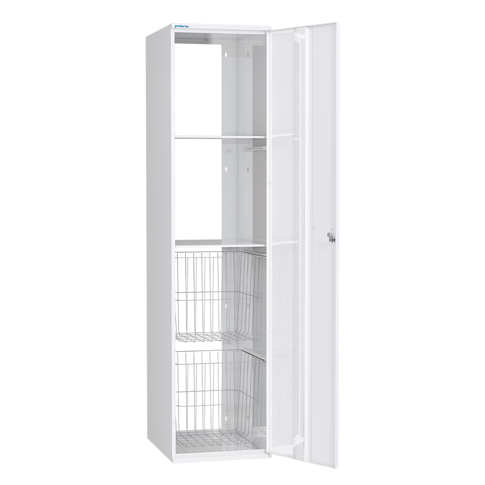 Pyykkikaappi Polaria 400x1700x530 mm oikeakätinen sylinterilukko 2 koria + 2 hyllyä - Fertti.com