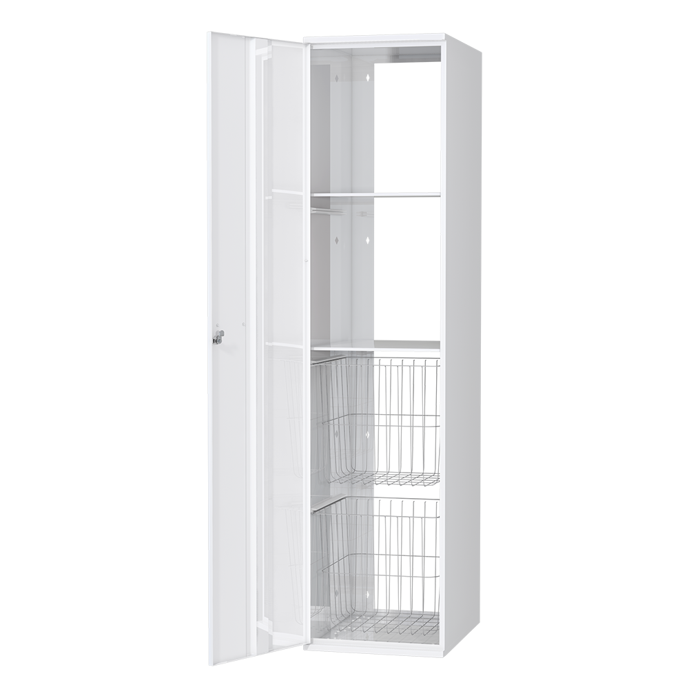 Pyykkikaappi Polaria 400x1700x530 mm vasenkätinen sylinterilukko 2 koria + 2 hyllyä - Fertti.com