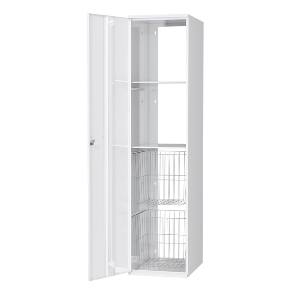 Pyykkikaappi Polaria 400x1700x530 mm vasenkätinen sylinterilukko 2 koria + 2 hyllyä - Fertti.com