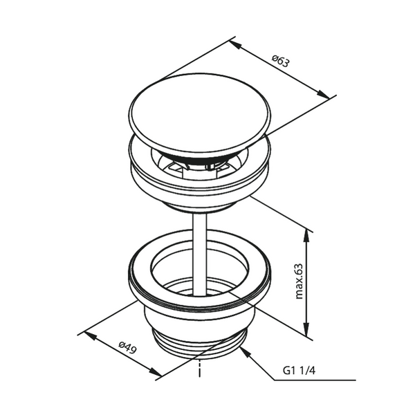 Damixa Pohjaventtiili, Aina Auki Dn32 Ø63 Max 63 Mm Kromattu 238600000 [5975789] |
