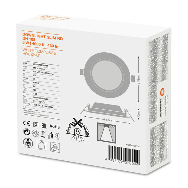 Alasvalo Downlight Slim Dl Slim Dn105 6W/4000K Wt [4295632]