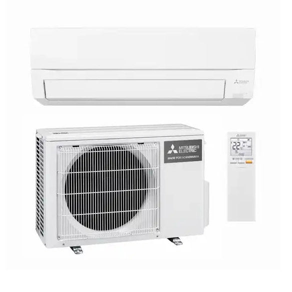 Kompakti valkoinen Mitsubishi Electric FT50 Hyper Heating ilmalämpöpumppu 