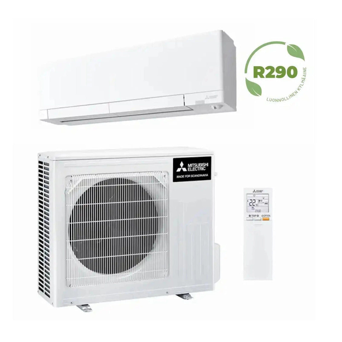 Tyylikäs mattapintainen Mitsubishi Electric RZ35 R290 ilmalämpöpumppu pohjoisen oloihin